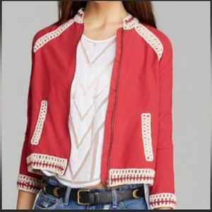 Free People Crochet Inset Baseball Bomber Jacket XS